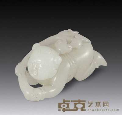 清 白玉雕如意童子摆件 长6.8cm